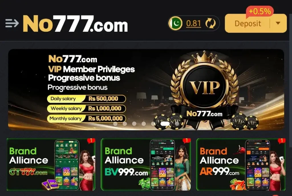 No777 VIP member privileges banner showing progressive bonus with daily weekly monthly salary rewards and deposit option